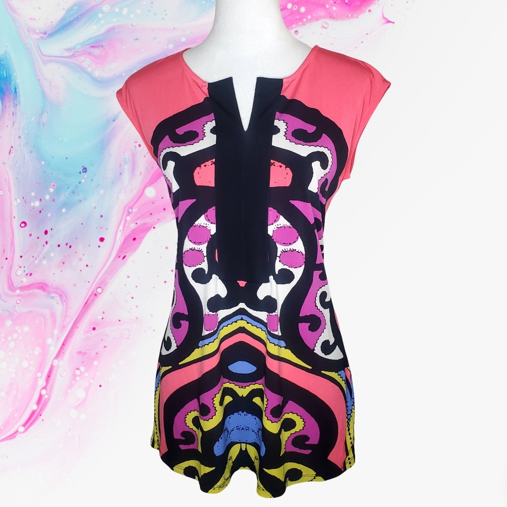 Madison Bold & Vibrant Retro Print Cap Sleeve Tunic